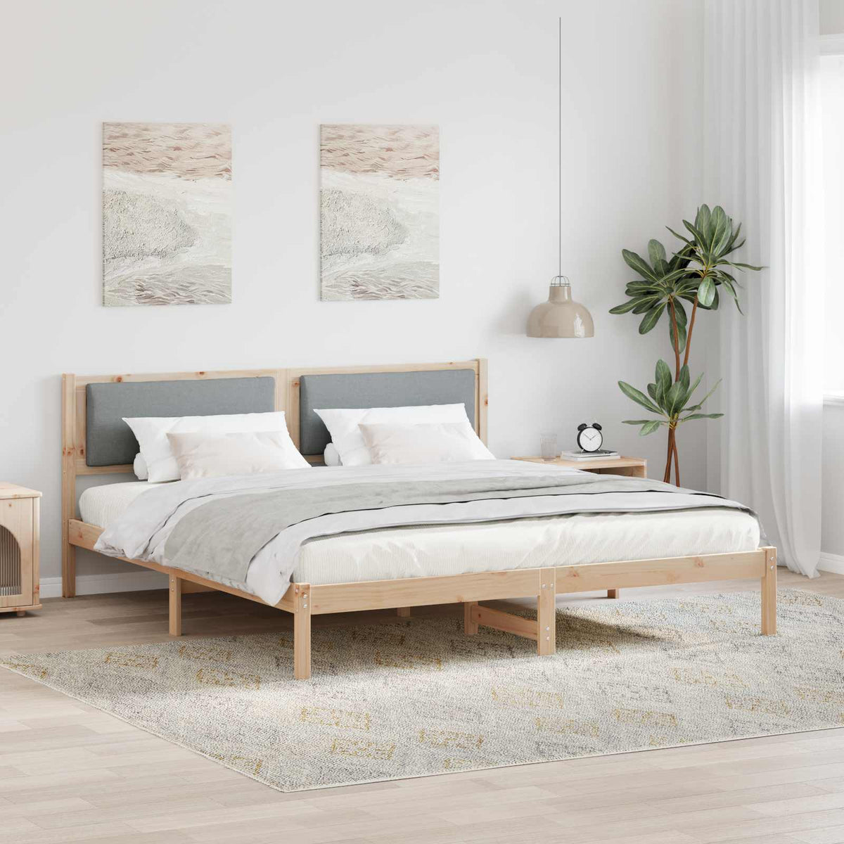 Sengestel med hovedgærde Lysegrå 180 x 200 cm Massiv fyrretræ