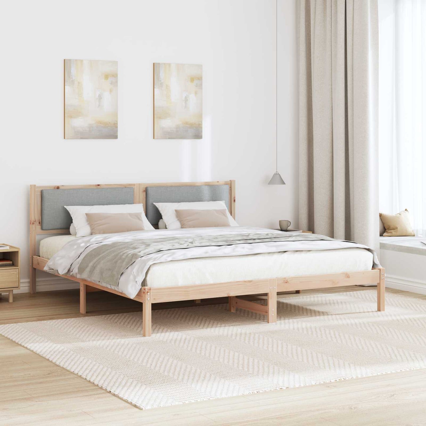 Sengestel med hovedgærde Lysegrå 180 x 200 cm Massiv fyrretræ