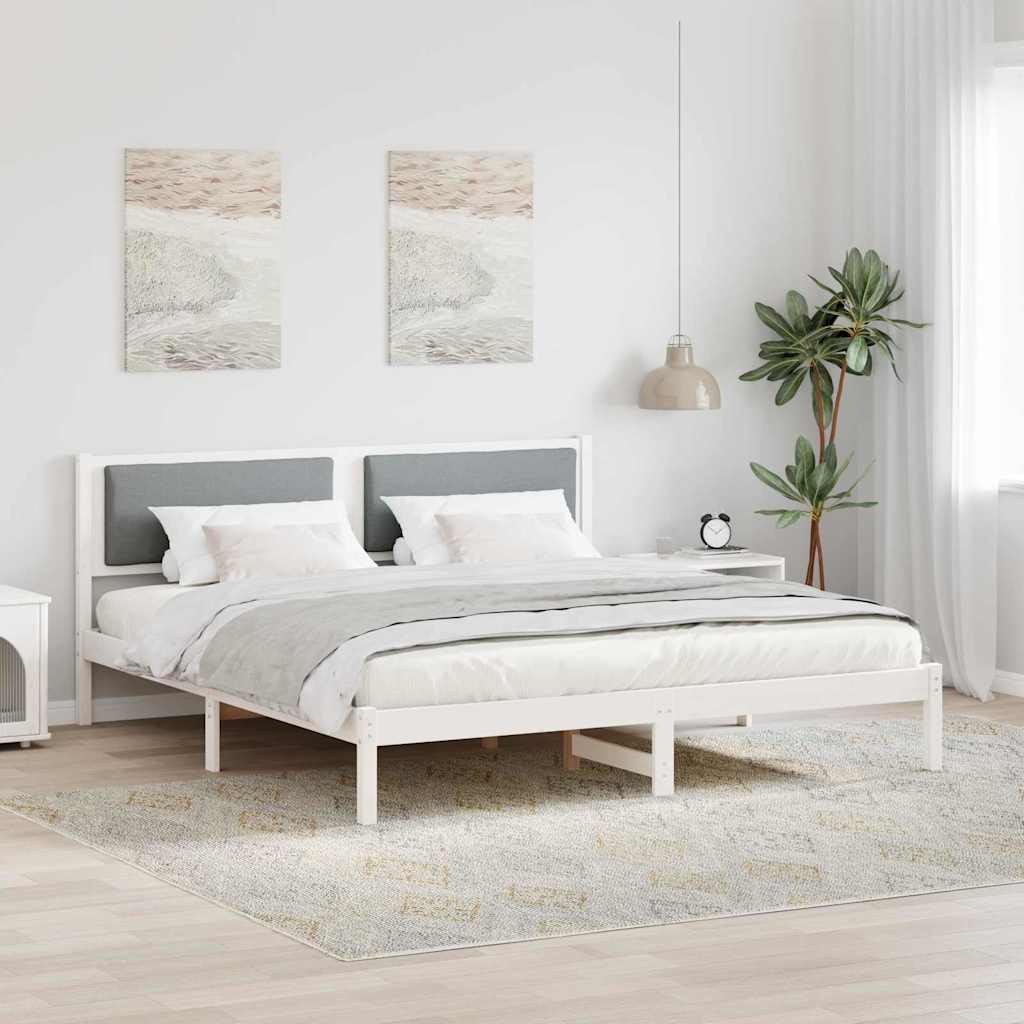 Sengestel med hovedgærde Lysegrå 180 x 200 cm Massiv fyrretræ