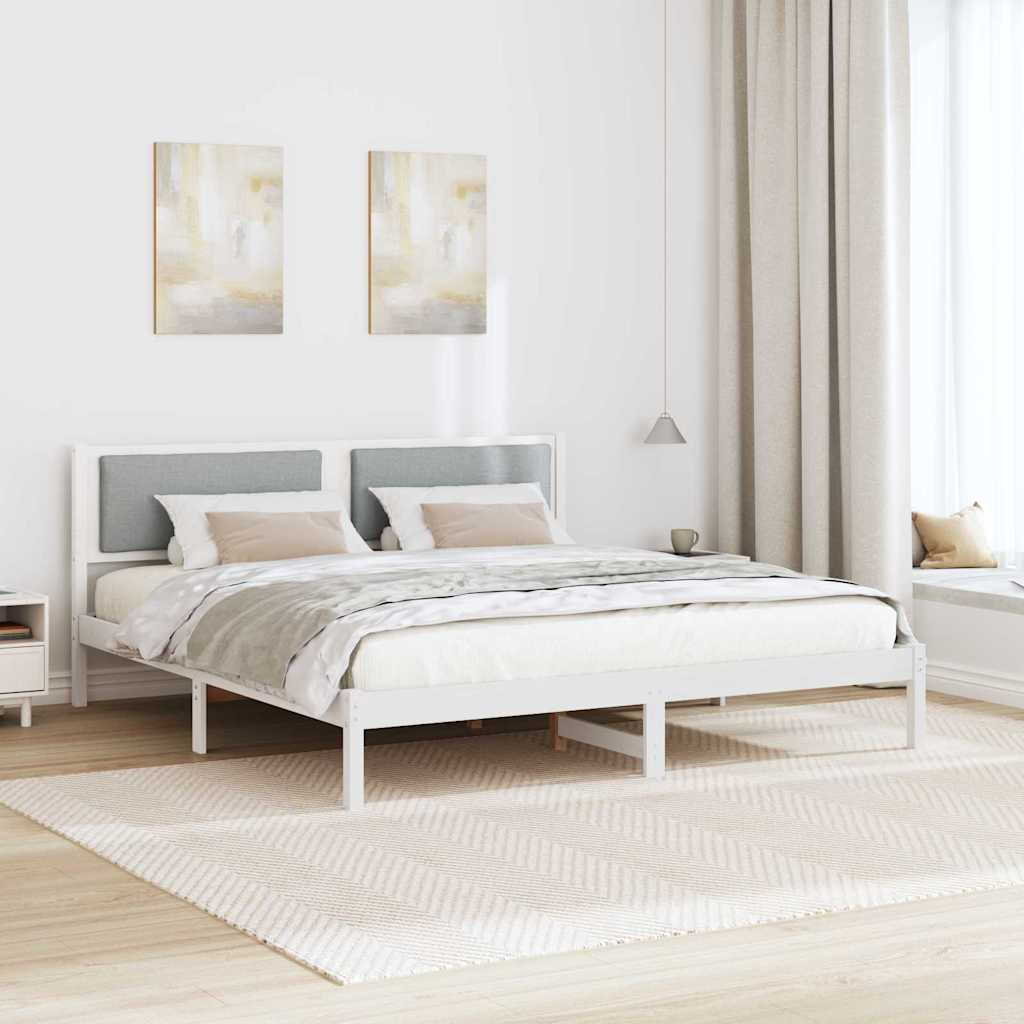 Sengestel med hovedgærde Lysegrå 180 x 200 cm Massiv fyrretræ