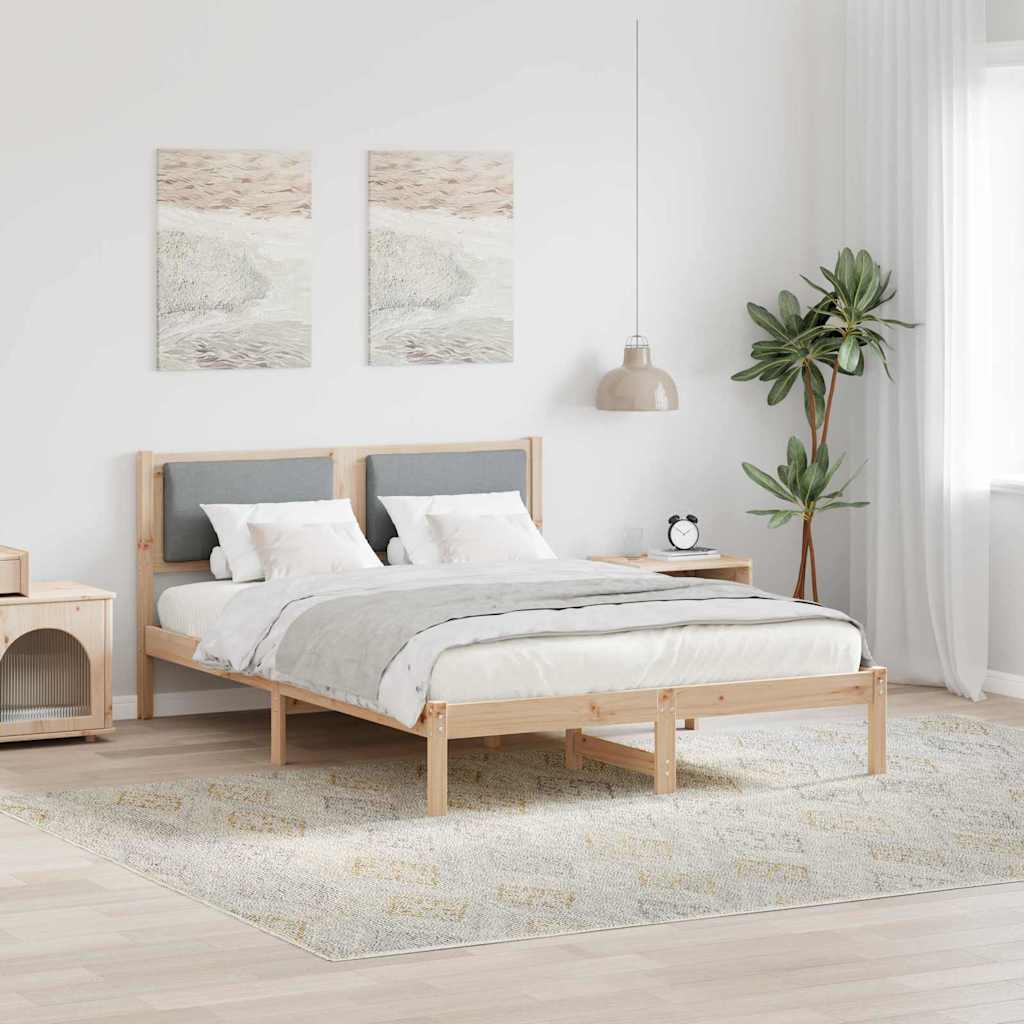 Sengestel med hovedgærde Lysegrå 150 x 200 cm Massiv fyrretræ