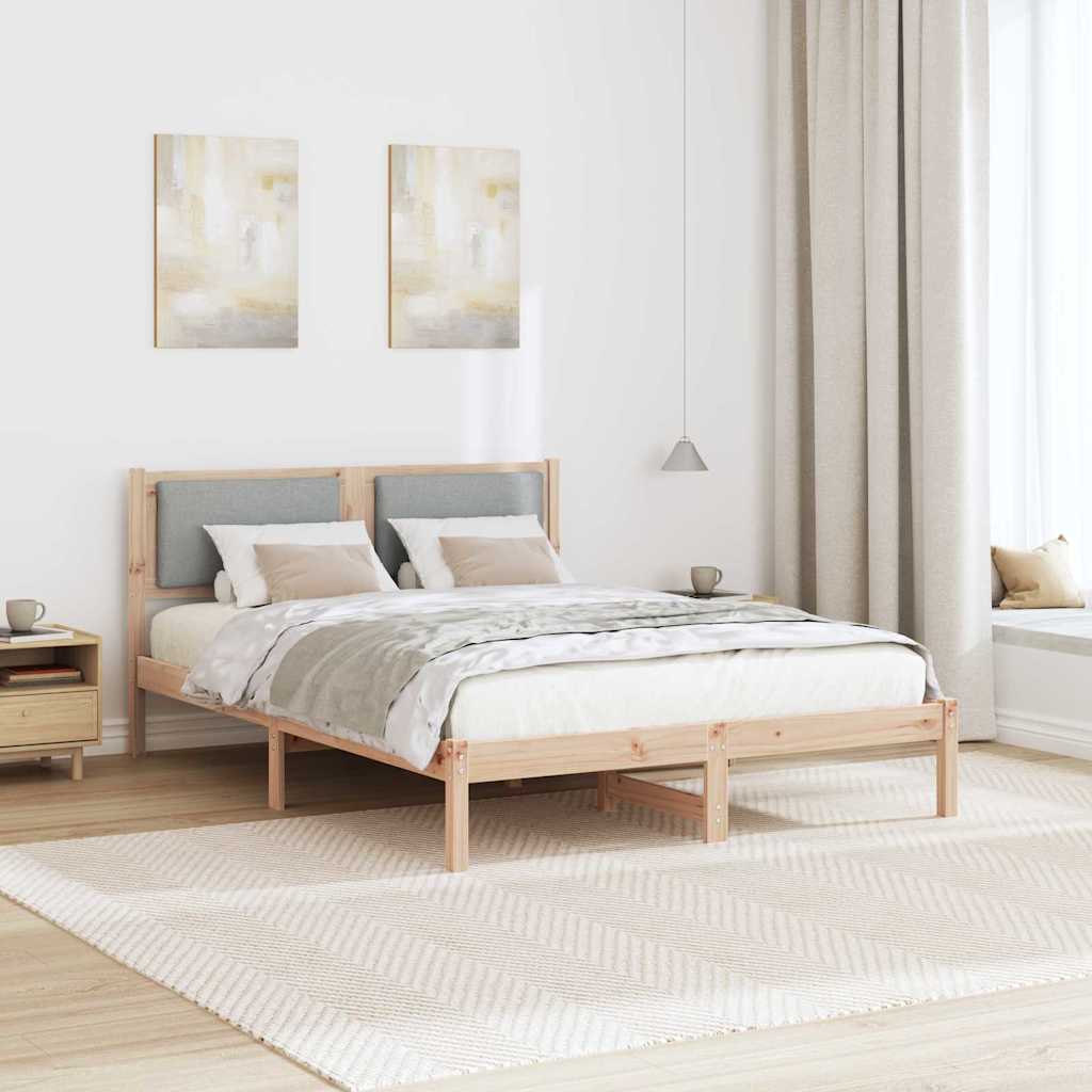 Sengestel med hovedgærde Lysegrå 150 x 200 cm Massiv fyrretræ