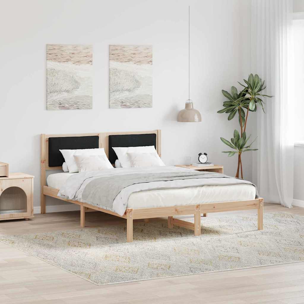 Sengestel med hovedgærde Sort 150 x 200 cm Massiv fyrretræ
