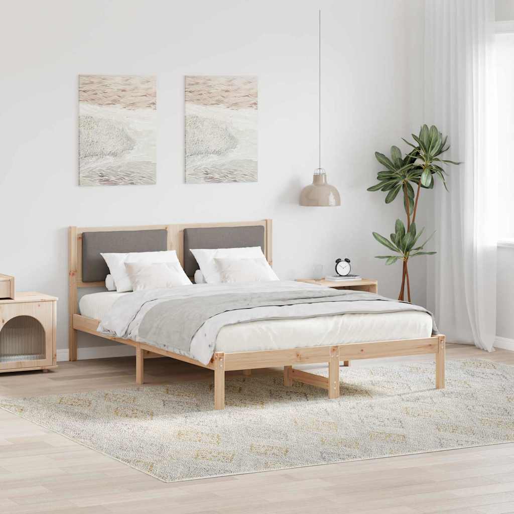 Sengestel med hovedgærde Gråbrun 150 x 200 cm Massiv fyrretræ
