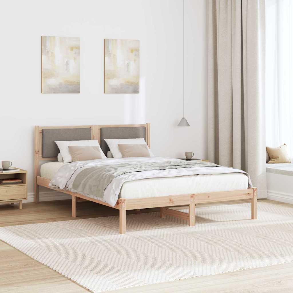 Sengestel med hovedgærde Gråbrun 150 x 200 cm Massiv fyrretræ