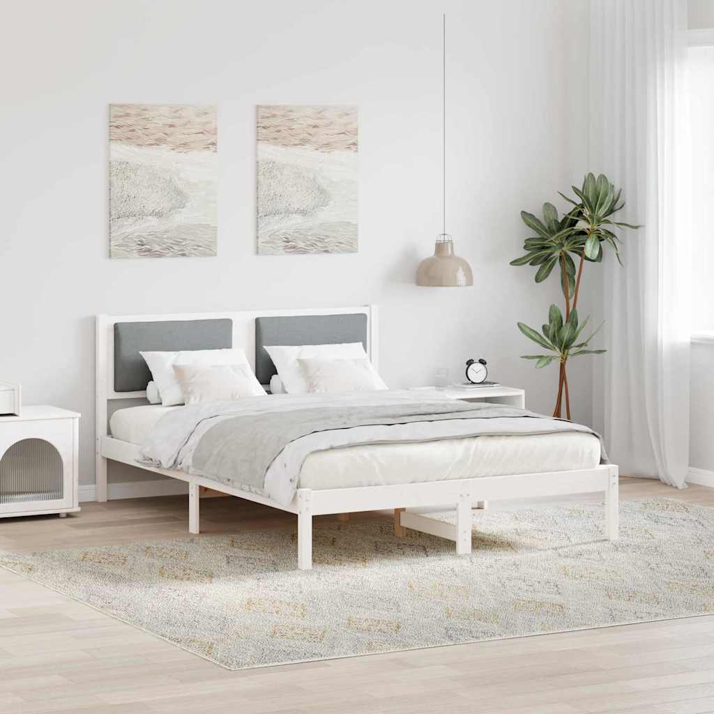 Sengestel med hovedgærde Lysegrå 150 x 200 cm Massiv fyrretræ