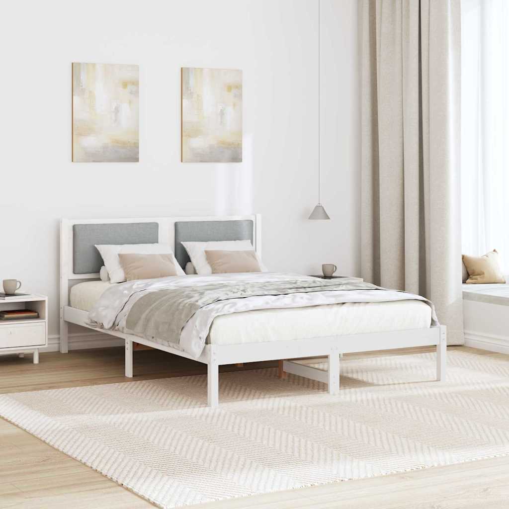 Sengestel med hovedgærde Lysegrå 150 x 200 cm Massiv fyrretræ