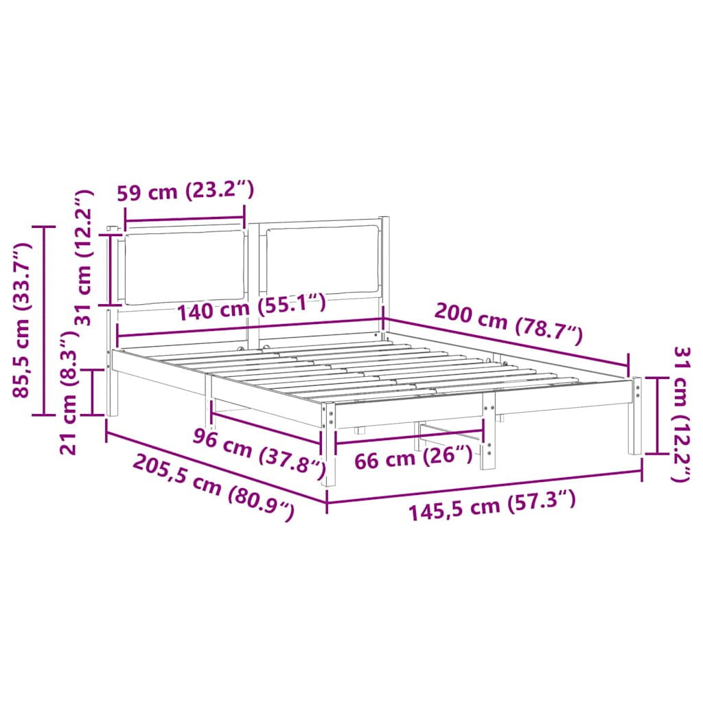 Sengestel med hovedgærde Lysegrå 140 x 200 cm Massiv fyrretræ
