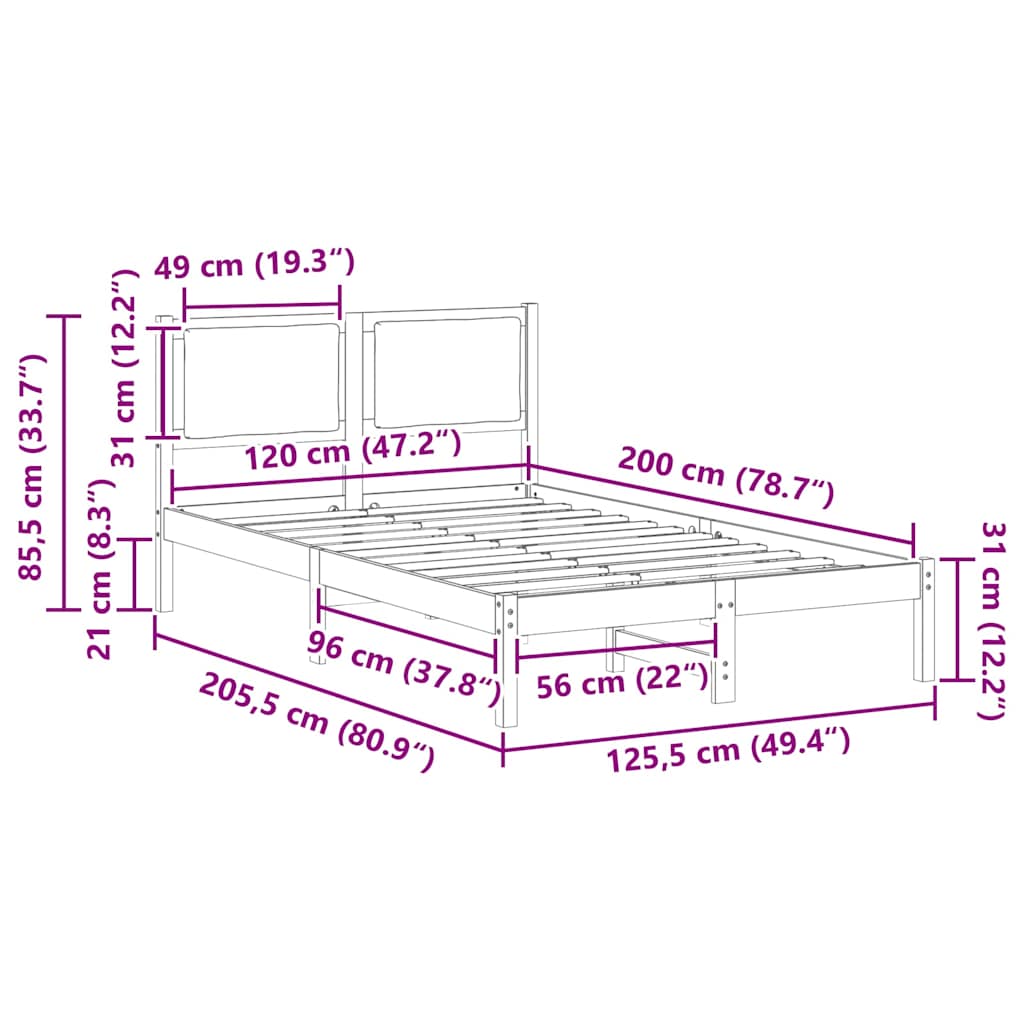 Sengestel med hovedgærde Lysegrå 120 x 200 cm Massiv fyrretræ