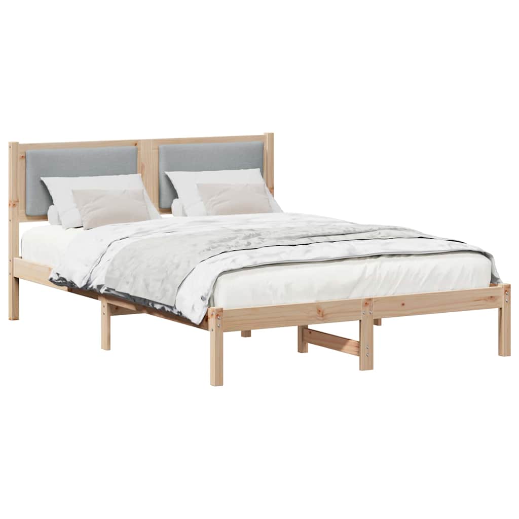 Sengestel med hovedgærde Lysegrå 135 x 190 cm Massiv fyrretræ