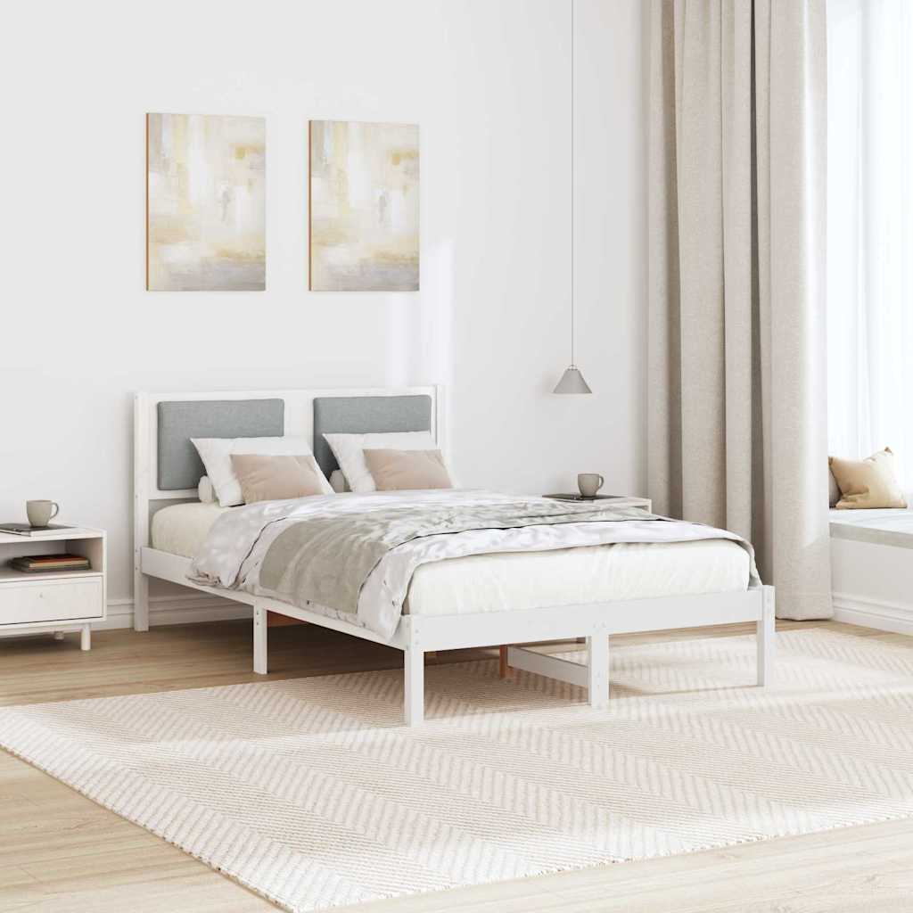 Sengestel med hovedgærde Lysegrå 120 x 190 cm Massiv fyrretræ