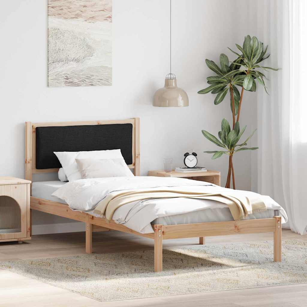 Sengestel med hovedgærde Sort 90 x 200 cm Massiv fyrretræ