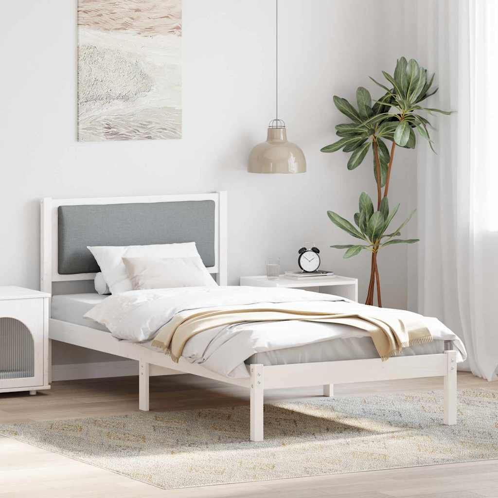 Sengestel med hovedgærde Lysegrå 90 x 200 cm Massiv fyrretræ