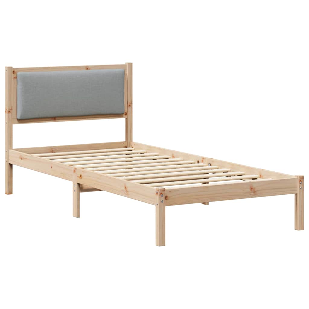 Sengestel med hovedgærde Lysegrå 90 x 190 cm Massiv fyrretræ