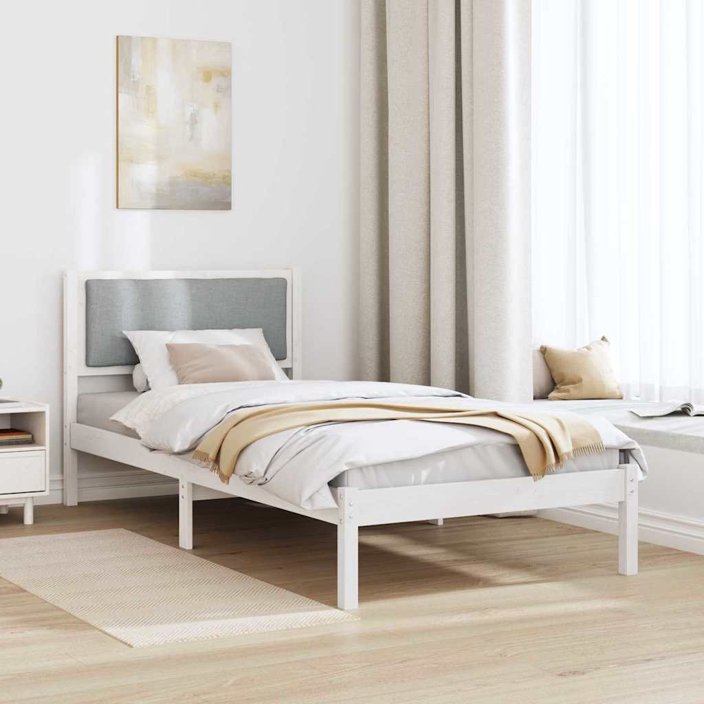 Sengestel med hovedgærde Lysegrå 90 x 190 cm Massiv fyrretræ