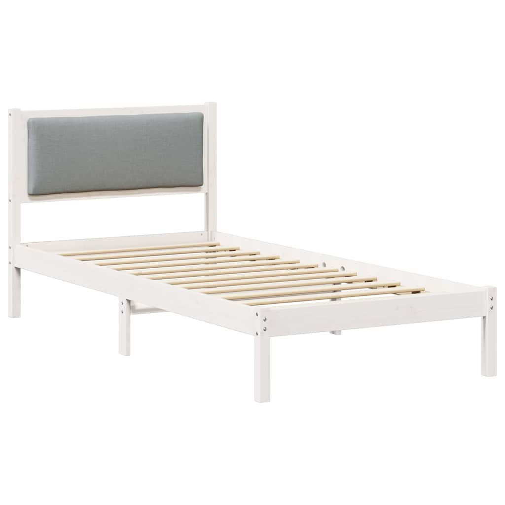 Sengestel med hovedgærde Lysegrå 90 x 190 cm Massiv fyrretræ