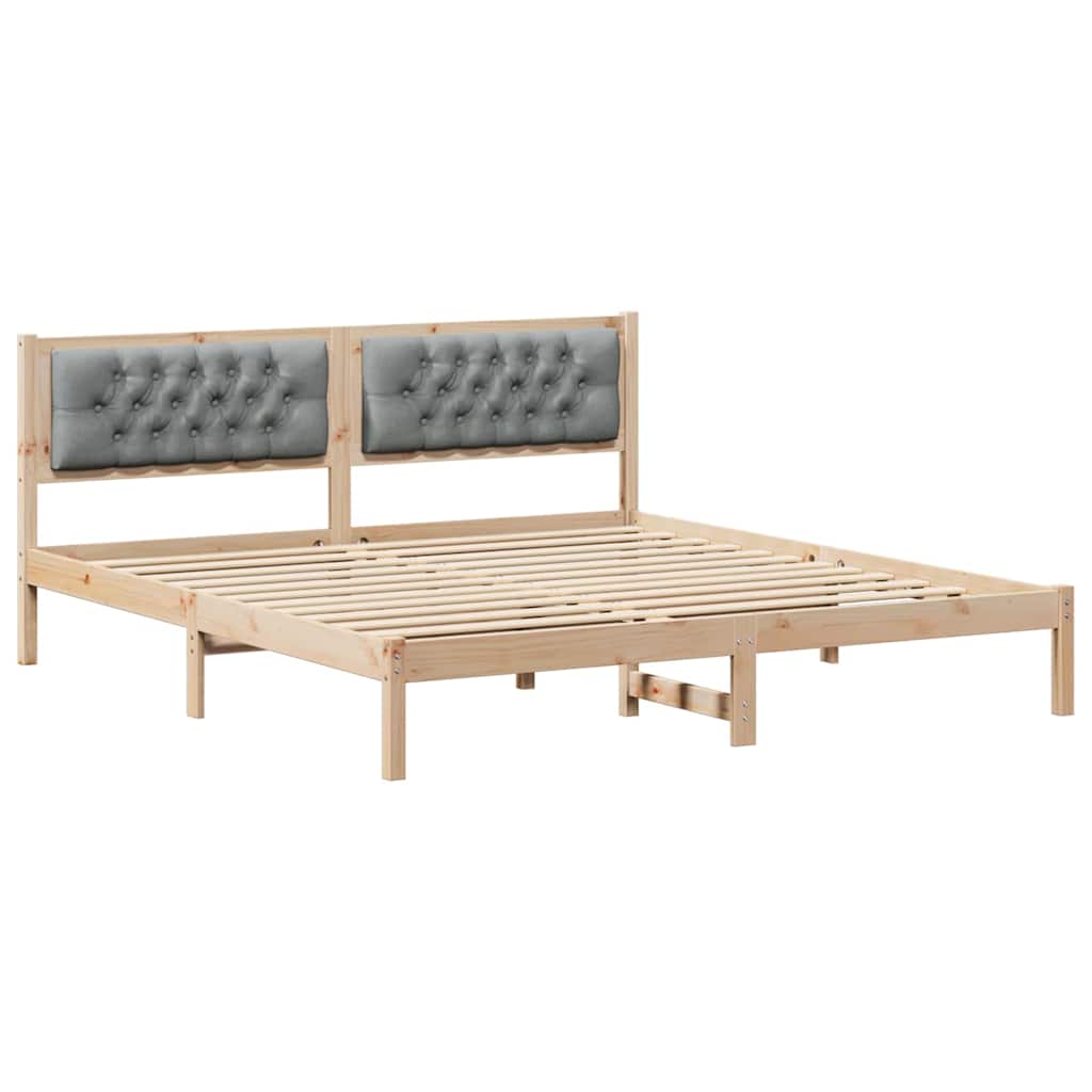 Sengestel med hovedgærde Lysegrå 160 x 200 cm Massiv fyrretræ
