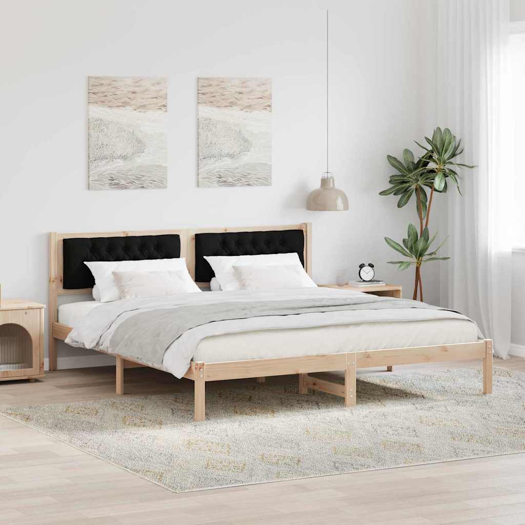 Sengestel med hovedgærde Sort 160 x 200 cm Massiv fyrretræ