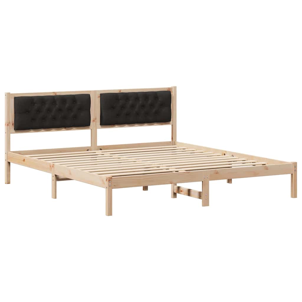 Sengestel med hovedgærde Sort 160 x 200 cm Massiv fyrretræ
