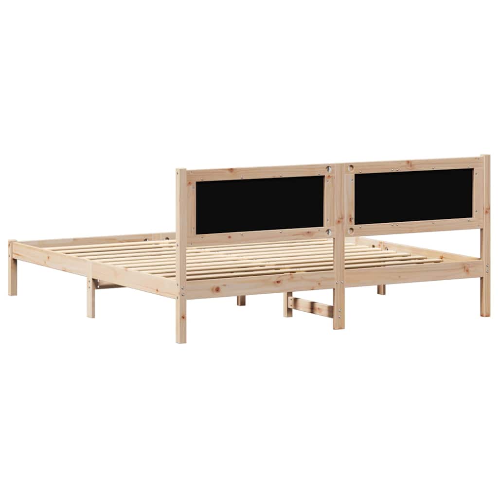 Sengestel med hovedgærde Sort 160 x 200 cm Massiv fyrretræ