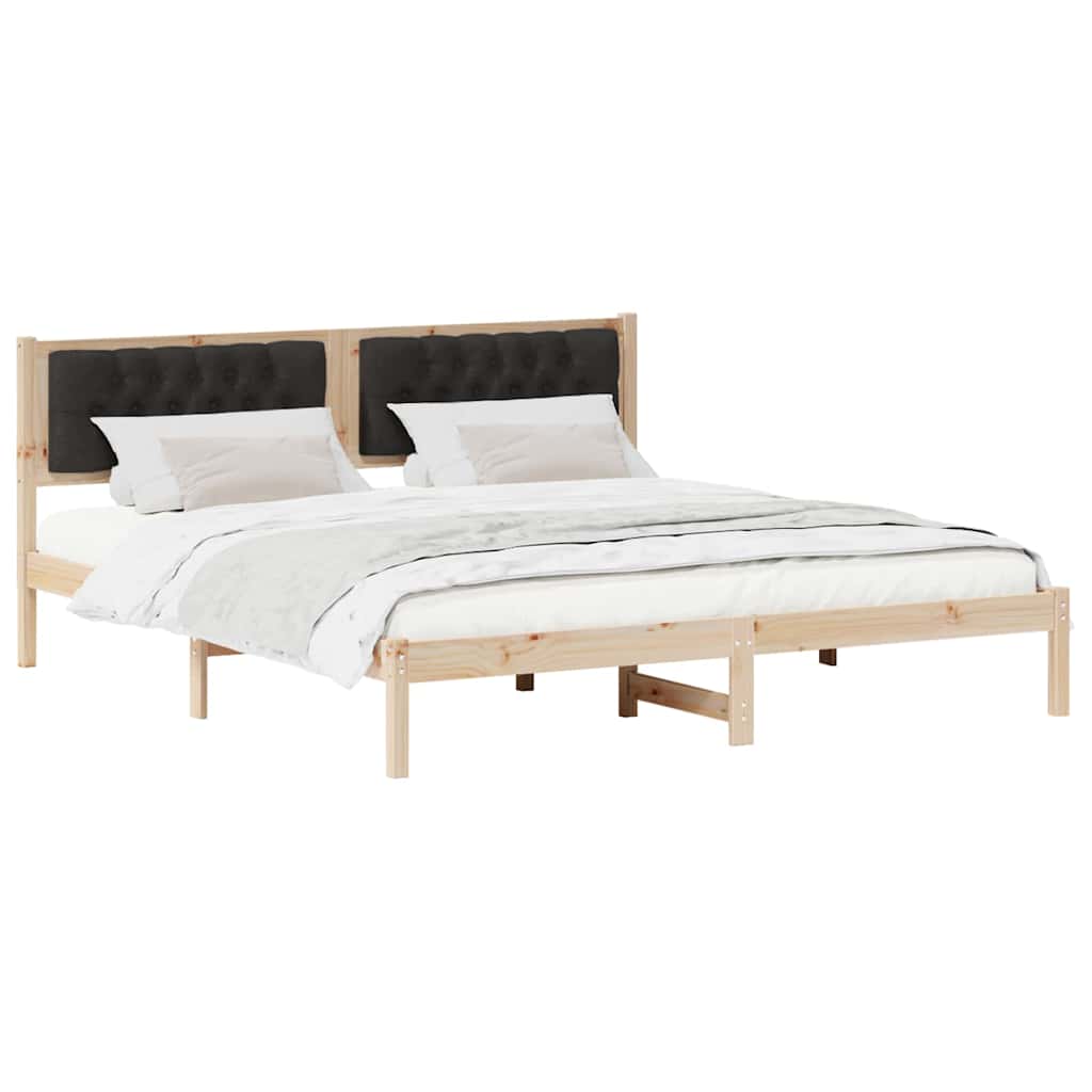 Sengestel med hovedgærde Sort 160 x 200 cm Massiv fyrretræ