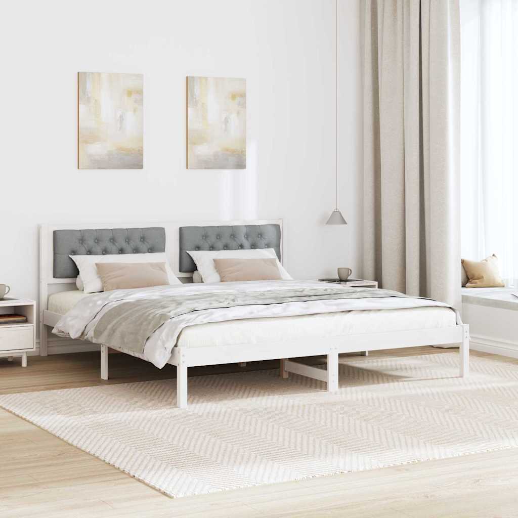Sengestel med hovedgærde Lysegrå 160 x 200 cm Massiv fyrretræ