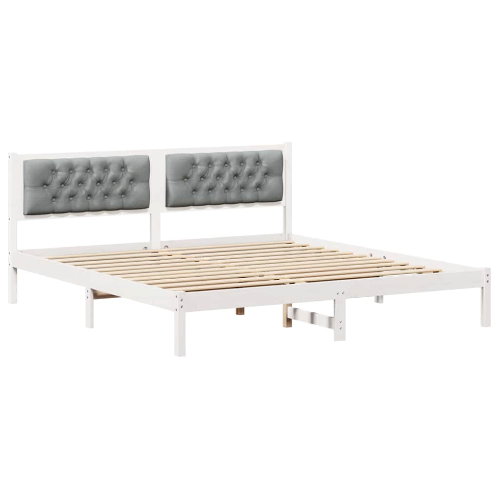 Sengestel med hovedgærde Lysegrå 160 x 200 cm Massiv fyrretræ