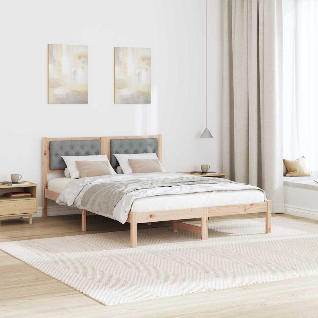 Sengestel med hovedgærde Lysegrå 150 x 200 cm Massiv fyrretræ