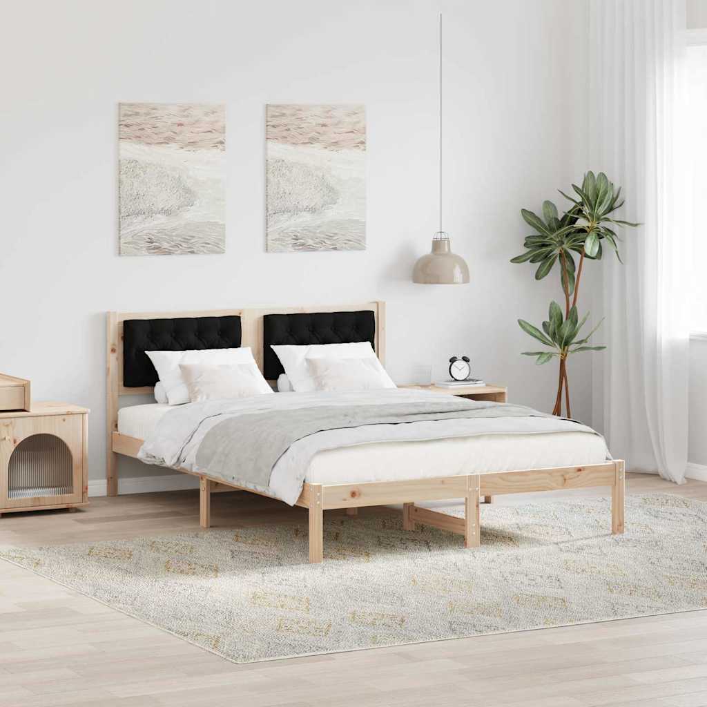 Sengestel med hovedgærde Sort 150 x 200 cm Massiv fyrretræ