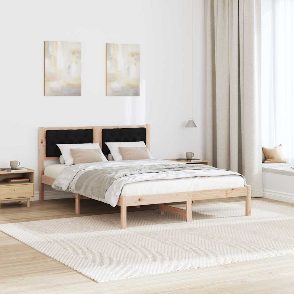 Sengestel med hovedgærde Sort 150 x 200 cm Massiv fyrretræ