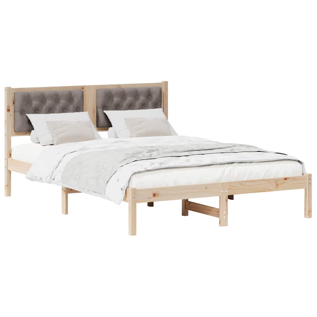 Sengestel med hovedgærde Gråbrun 150 x 200 cm Massiv fyrretræ
