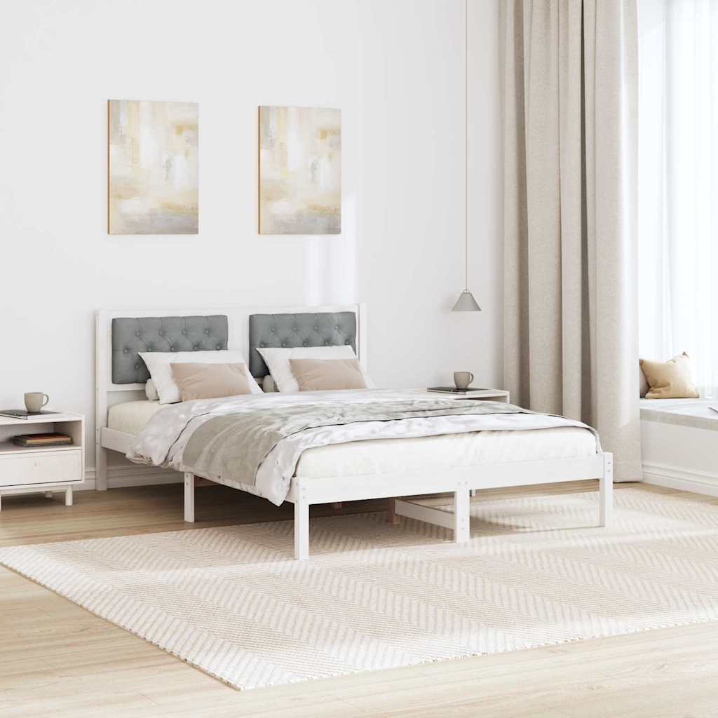 Sengestel med hovedgærde Lysegrå 150 x 200 cm Massiv fyrretræ