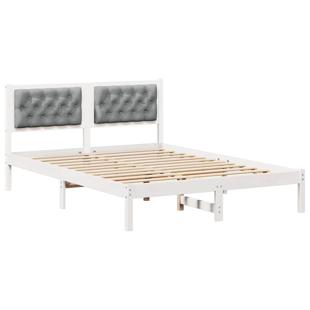 Sengestel med hovedgærde Lysegrå 150 x 200 cm Massiv fyrretræ