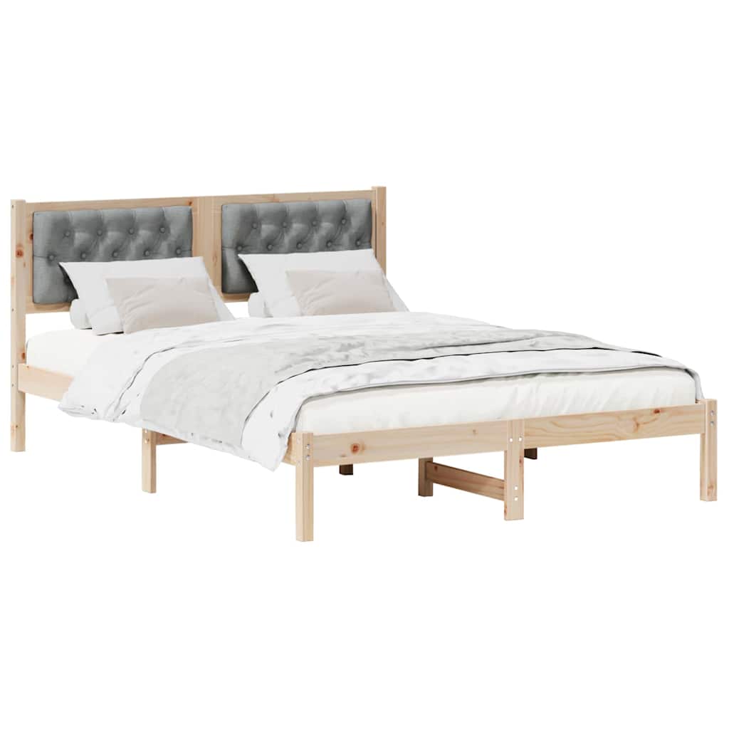 Sengestel med hovedgærde Lysegrå 140 x 200 cm Massiv fyrretræ