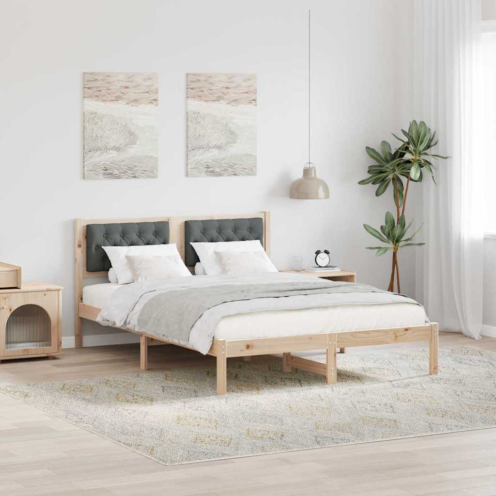 Sengestel med hovedgærde Mørkegrå 140 x 200 cm Massiv fyrretræ