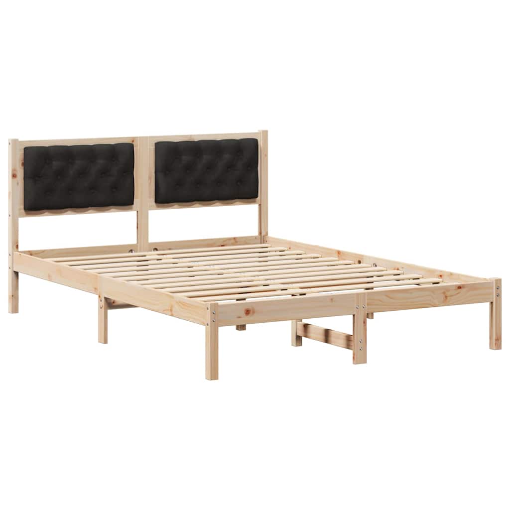 Sengestel med hovedgærde Sort 140 x 200 cm Massiv fyrretræ