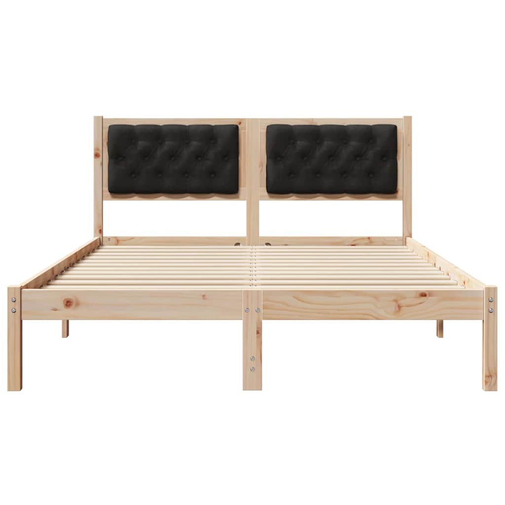 Sengestel med hovedgærde Sort 140 x 200 cm Massiv fyrretræ
