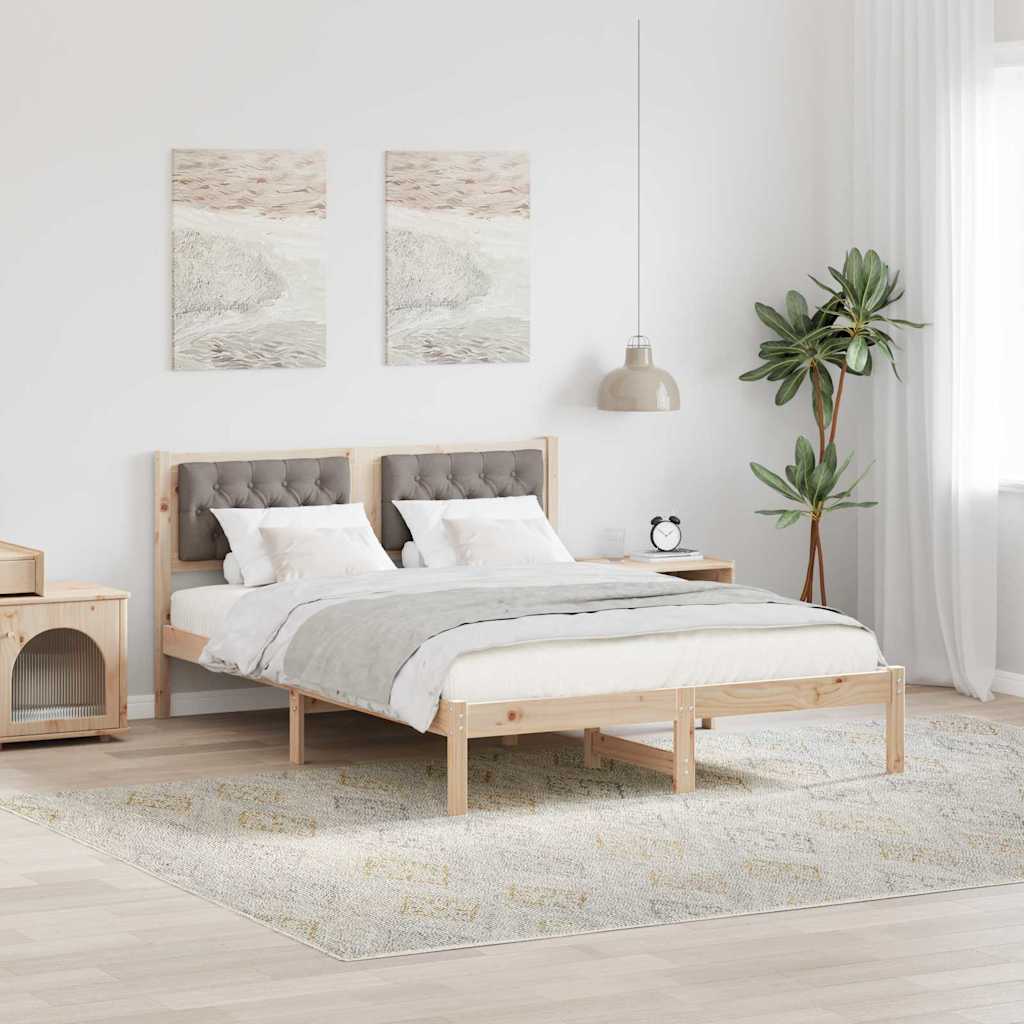 Sengestel med hovedgærde Gråbrun 140 x 200 cm Massiv fyrretræ