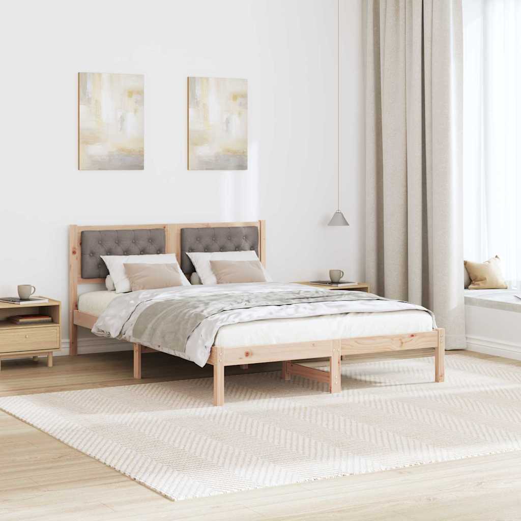 Sengestel med hovedgærde Gråbrun 140 x 200 cm Massiv fyrretræ
