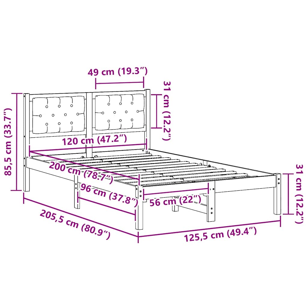 Sengestel med hovedgærde Gråbrun 120 x 200 cm Massiv fyrretræ