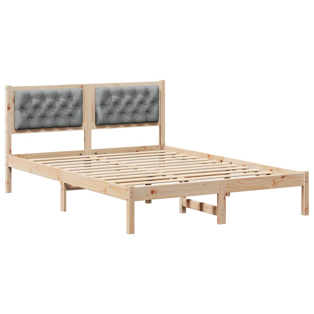 Sengestel med hovedgærde Lysegrå 140 x 190 cm Massiv fyrretræ