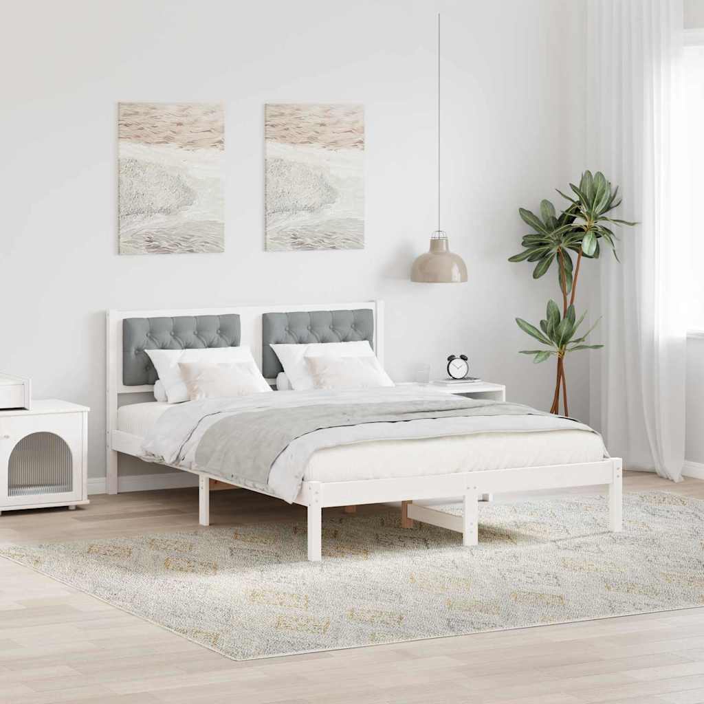 Sengestel med hovedgærde Lysegrå 140 x 190 cm Massiv fyrretræ