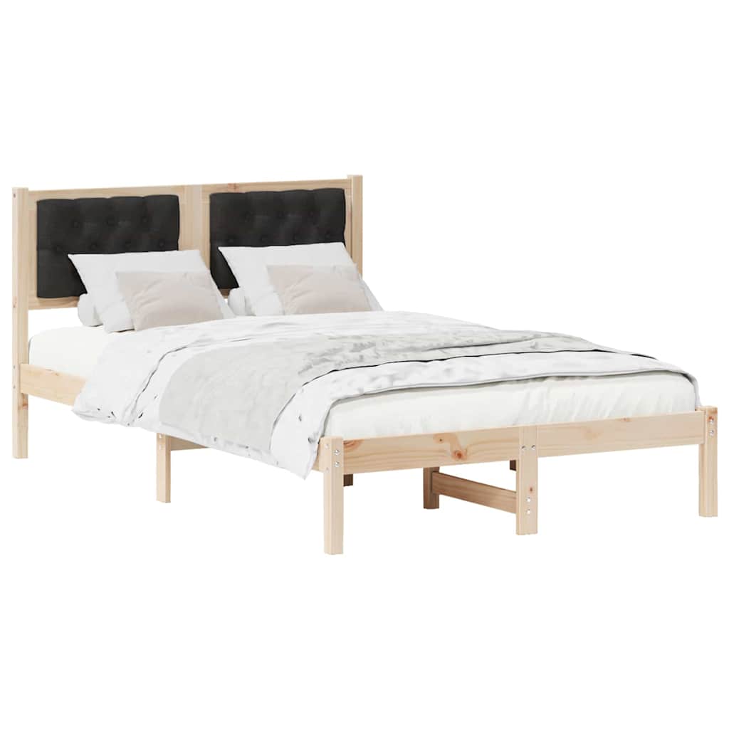 Sengestel med hovedgærde Sort 135 x 190 cm Massiv fyrretræ