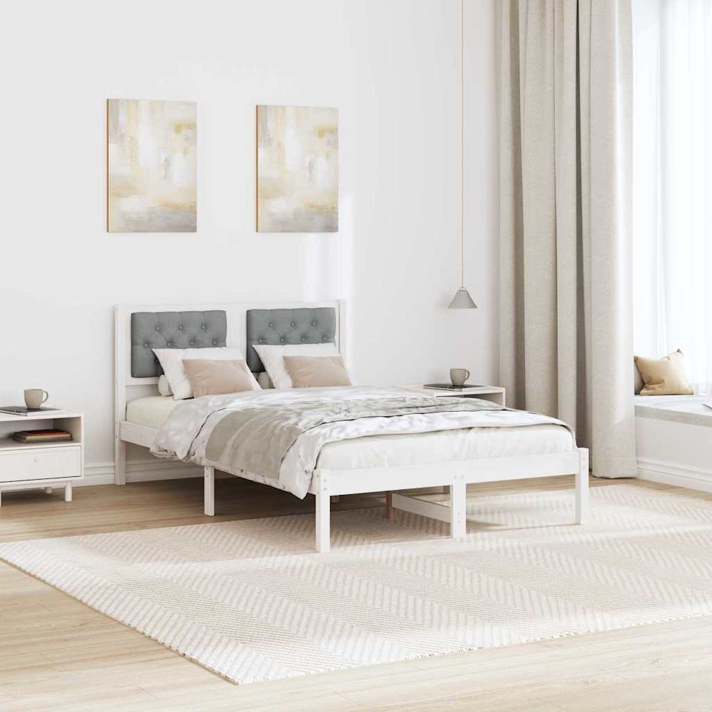 Sengestel med hovedgærde Lysegrå 135 x 190 cm Massiv fyrretræ