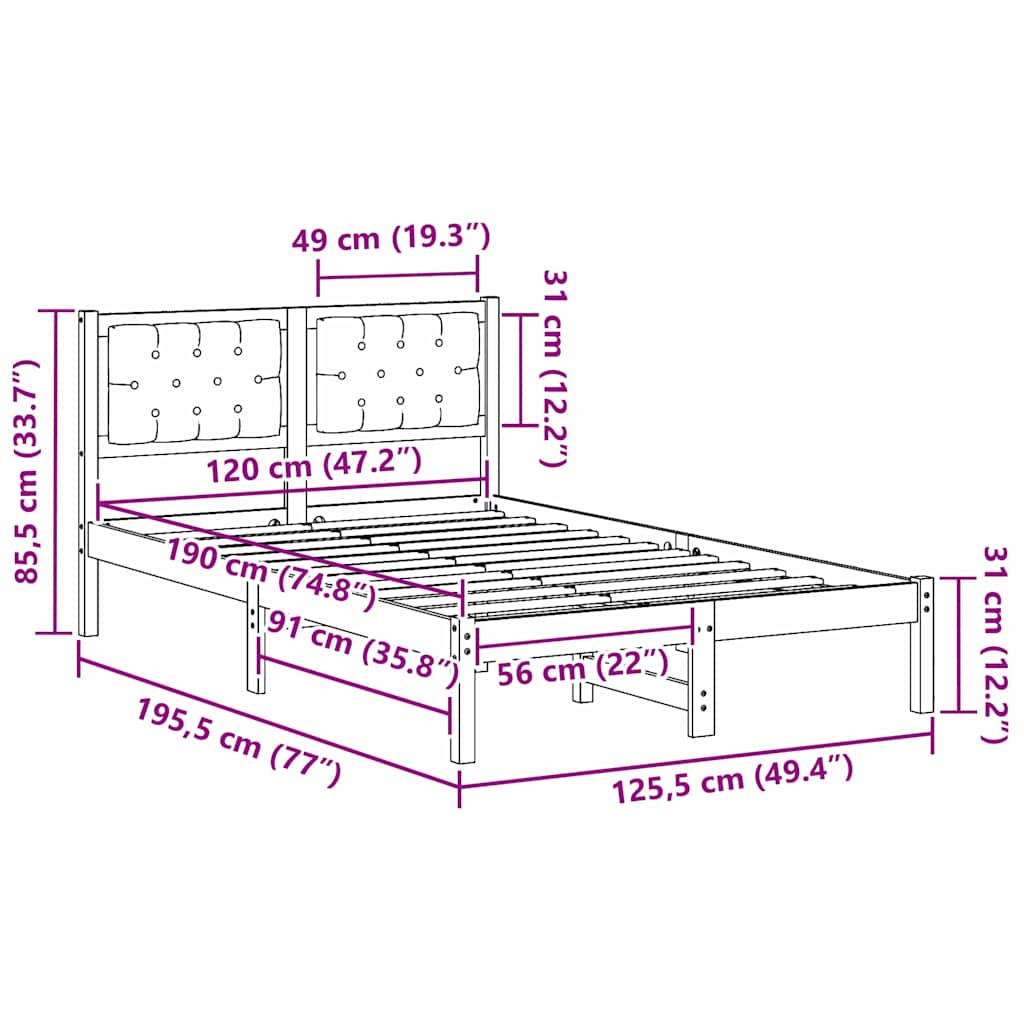Sengestel med hovedgærde Lysegrå 120 x 190 cm Massiv fyrretræ