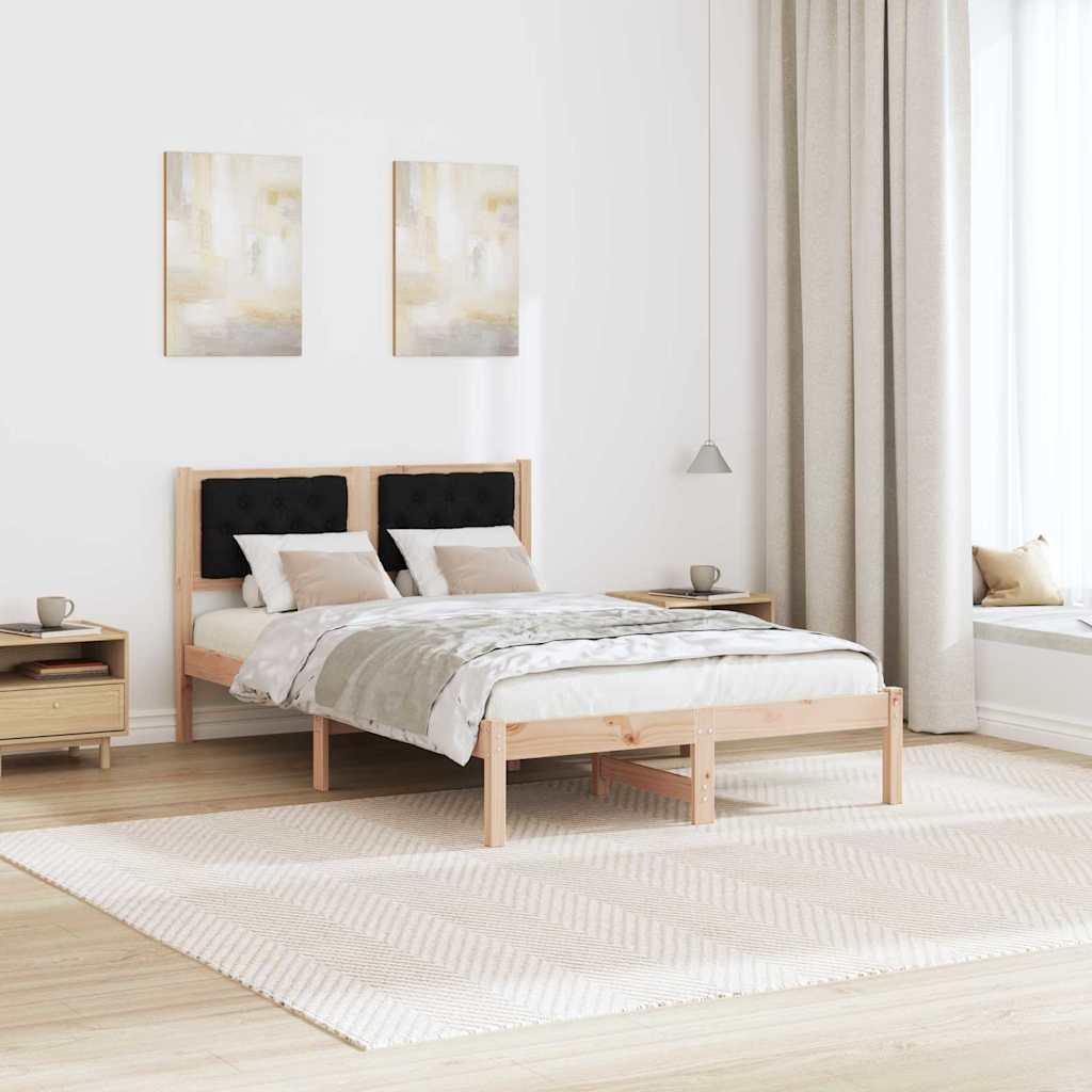 Sengestel med hovedgærde Sort 120 x 190 cm Massiv fyrretræ
