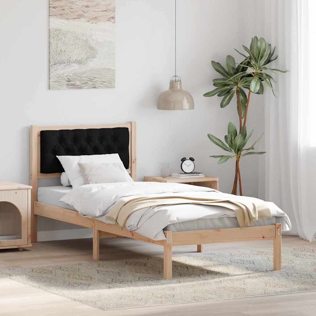 Sengestel med hovedgærde Sort 90 x 200 cm Massiv fyrretræ