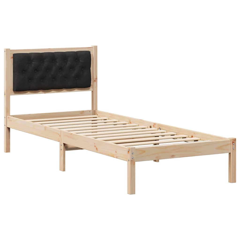 Sengestel med hovedgærde Sort 90 x 200 cm Massiv fyrretræ