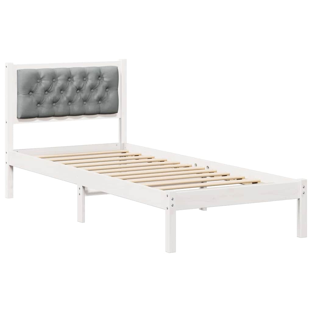 Sengestel med hovedgærde Lysegrå 90 x 200 cm Massiv fyrretræ