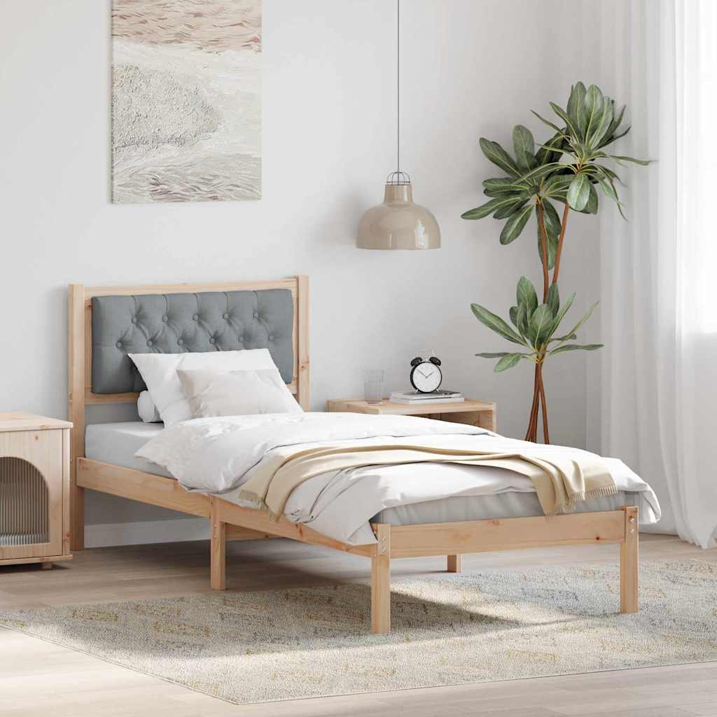 Sengestel med hovedgærde Lysegrå 90 x 190 cm Massiv fyrretræ